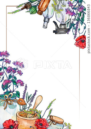 Herbal cosmetics tableware and wildflowers Herbal cosmetics tableware and wildflowers 136866843