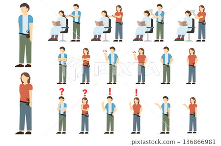 Flat illustration: Male and female hairdresser set Flat illustration: Male and female hairdresser set 136866981