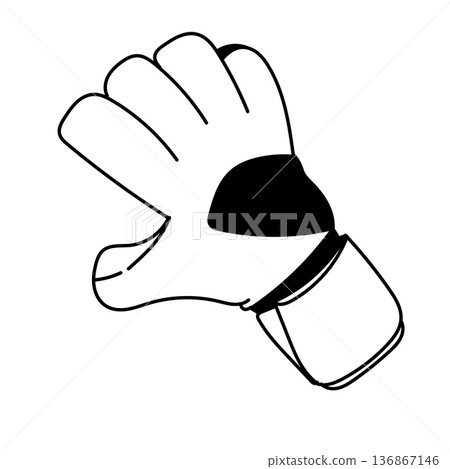 Goalkeeper glove icon. Hand drawn football goalie glove. Sports equipment line art illustration 136867146