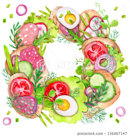 Sandwiches with sausage and vegetables Sandwiches with sausage and vegetables 136867147