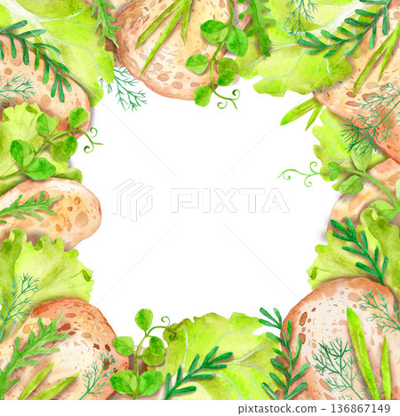 Frame of bread and greens Frame of bread and greens 136867149