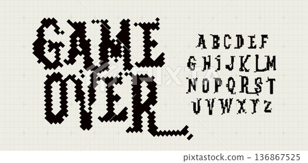 Game Over Font Logo Alphabet Y2K Pixel Letter Set Modern Typography, Arcade Typographic Design for Title Text, Gaming Typo Headline, Old Computer Type Symbol Logotype, Games Fonts. Vector Typeface 136867525