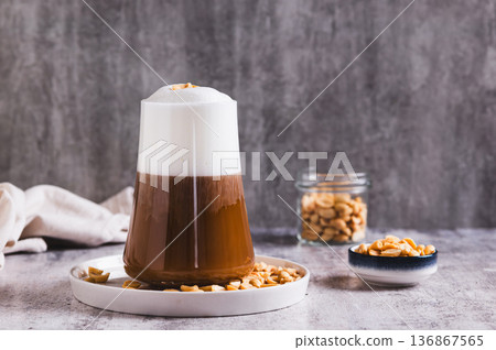 Gourmet peanut raf coffee in a glass on the table 136867565