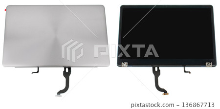body parts for a laptop, a screen assembly for a laptop, a spare part for a computer, on a white background in isolation body parts for a laptop, a screen assembly for a laptop, a spare part for a computer, on a white background in isolation 136867713