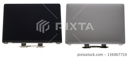 body parts for a laptop, a screen assembly for a laptop, a spare part for a computer, on a white background in isolation body parts for a laptop, a screen assembly for a laptop, a spare part for a computer, on a white background in isolation 136867720