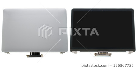 body parts for a laptop, a screen assembly for a laptop, a spare part for a computer, on a white background in isolation body parts for a laptop, a screen assembly for a laptop, a spare part for a computer, on a white background in isolation 136867725