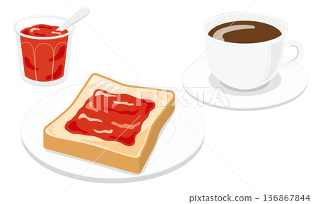草莓醬吐司和咖啡早餐套餐 136867844