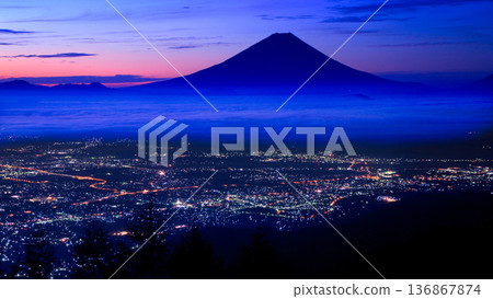 Kofu basin and Mt. Fuji before dawn 136867874