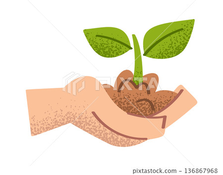 Green sprout in human hand 136867968