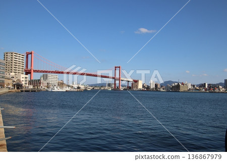Dokai Bay and Wakato Bridge in Kitakyushu City 136867979