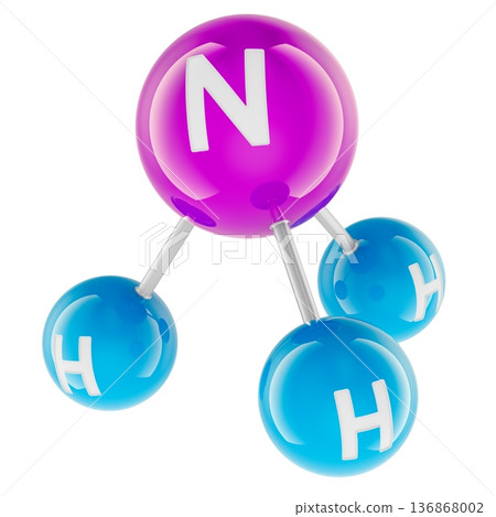 Ammonia NH3 molecule model ball and stick. 3D rendering Ammonia NH3 molecule model ball and stick. 3D rendering 136868002