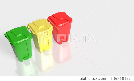 Color Coded Recycling Bins Isolated on White Background 3d render. Color Coded Recycling Bins Isolated on White Background 3d render. 136868132