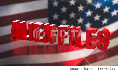 Alien Files Concept with American Flag Background 3d render. 136868134