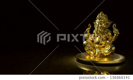 Golden Ganesha Statue on Dark Background 3d render. 136868141