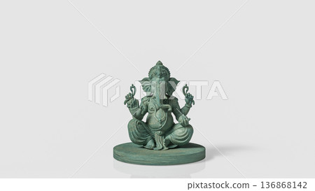 Antique Green Ganesha Statue Isolated 3d render. 136868142