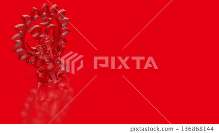 Red Ganesha with Om Symbol Background 3d render 136868144