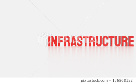 Bold Red Infrastructure Text in 3D on White Background. Bold Red Infrastructure Text in 3D on White Background. 136868152