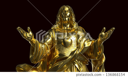 Golden Jesus Christ Sacred Heart Statue 3d render. Golden Jesus Christ Sacred Heart Statue 3d render. 136868154