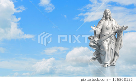 Sacred Heart Jesus Statue Against Blue Sky 3d render. 136868155