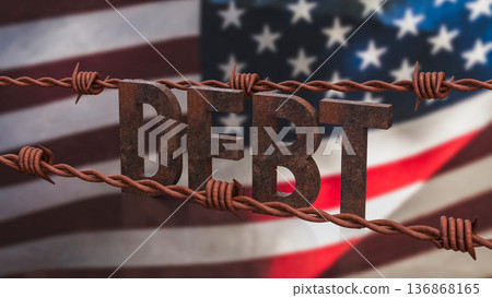 United States National Debt Concept with Barbed Wire 3d render. 136868165