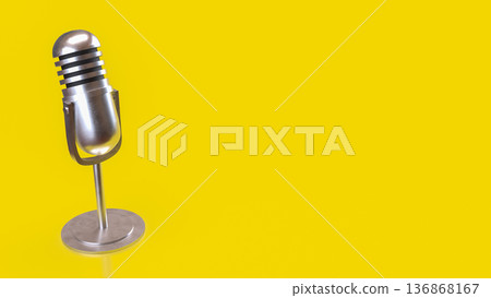 Vintage Silver Microphone on Bright Yellow Background 3d render. Vintage Silver Microphone on Bright Yellow Background 3d render. 136868167