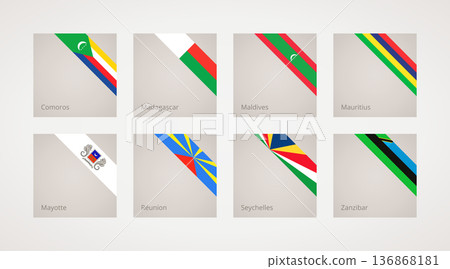 Corner ribbon flags of islands of the western Indian Ocean Corner ribbon flags of islands of the western Indian Ocean 136868181