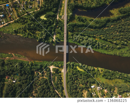 Aerial View of a Bridge Crossing a River Near Minsk, Belarus Aerial View of a Bridge Crossing a River Near Minsk, Belarus 136868225