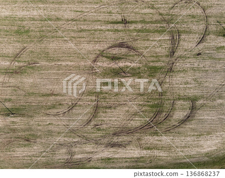 Aerial View of Field with Tire Tracks Near Minsk, Belarus Aerial View of Field with Tire Tracks Near Minsk, Belarus 136868237