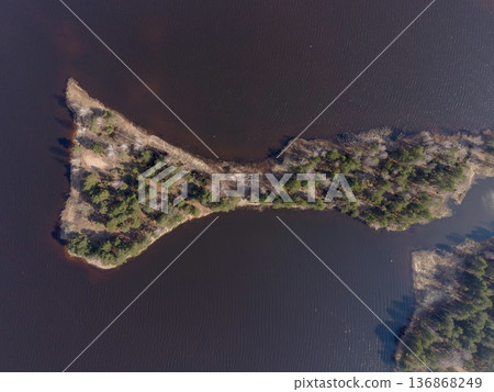 Aerial View of a Small Island with Green Trees in Belarus Aerial View of a Small Island with Green Trees in Belarus 136868249