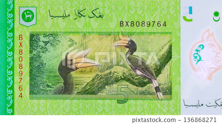 Malaysia, cash is represented by banknotes in denominations of five ringgits released Bank Negara Malaysia 136868271