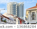 Traditional colonial heritage buildings with contemporary high rise modern towers in the downtown district, Singapore 136868284