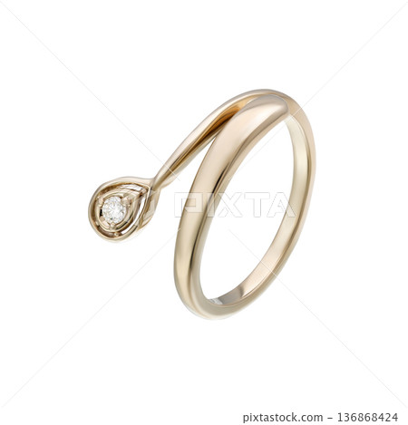 Modern open gold ring with bezel set diamond accent, isolated on white background Modern open gold ring with bezel set diamond accent, isolated on white background 136868424