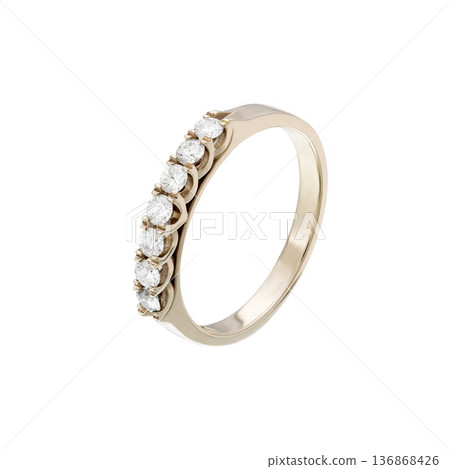 Yellow gold seven stone diamond ring band isolated on white background 136868426