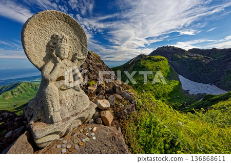 Stone Buddhas and Shinzan on the outer rim of Mt. Chokai Stone Buddhas and Shinzan on the outer rim of Mt. Chokai 136868611