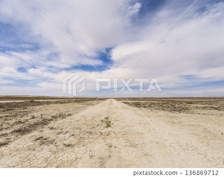 Unpaved road in the wilderness – Ustyurt Plateau, Kazakhstan 136869712