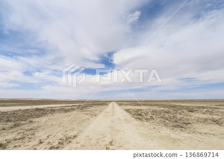 Unpaved road in the wilderness – Ustyurt Plateau, Kazakhstan Unpaved road in the wilderness – Ustyurt Plateau, Kazakhstan 136869714