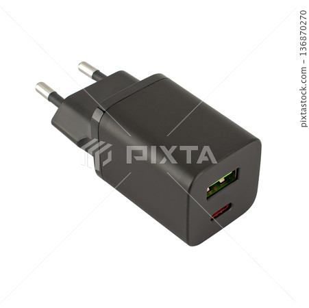 power adapter for phone, phone accessory, on a white background power adapter for phone, phone accessory, on a white background 136870270