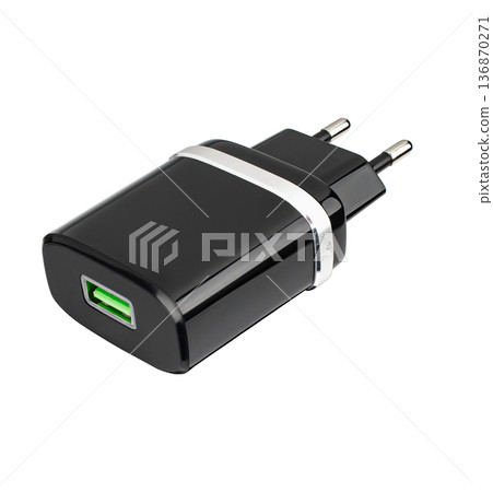 power adapter for phone, phone accessory, on a white background 136870271