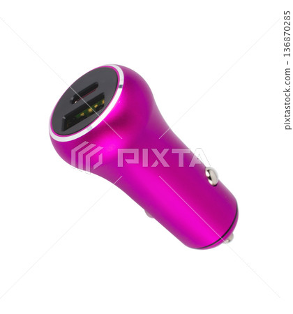 charger for the phone in the car from the cigarette lighter, on a white background charger for the phone in the car from the cigarette lighter, on a white background 136870285