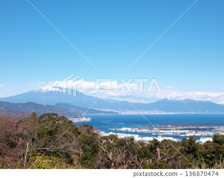 從日本平眺望清水港和富士山 136870474