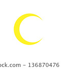 簡潔的黃色新月插圖。月亮圖示素材。夜空主題。自然設計。 136870476