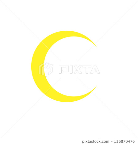 簡潔的黃色新月插圖。月亮圖示素材。夜空主題。自然設計。 136870476