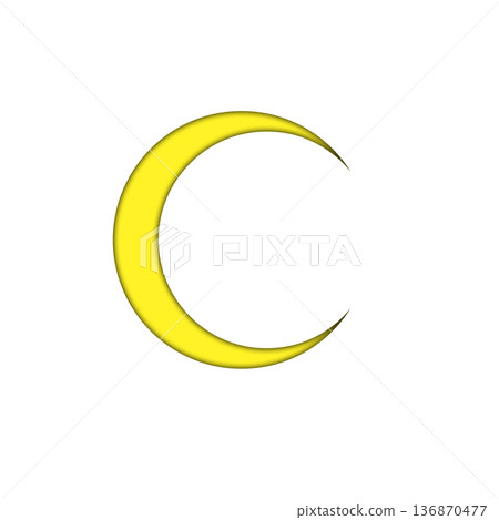 簡潔的黃色新月插圖。月亮圖示素材。夜空主題。自然設計。 136870477