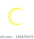 簡潔的黃色新月插圖。月亮圖示素材。夜空主題。自然設計。 136870478