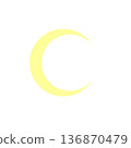 簡潔的黃色新月插圖。月亮圖示素材。夜空主題。自然設計。 136870479