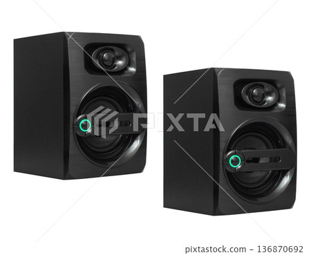 acoustic system, speakers for a computer, on a white background acoustic system, speakers for a computer, on a white background 136870692