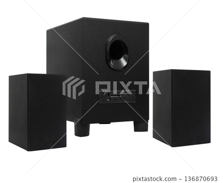 acoustic system, speakers for a computer, on a white background acoustic system, speakers for a computer, on a white background 136870693