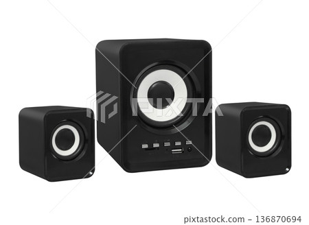 acoustic system, speakers for a computer, on a white background acoustic system, speakers for a computer, on a white background 136870694