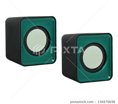acoustic system, speakers for a computer, on a white background acoustic system, speakers for a computer, on a white background 136870696