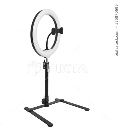 Selfie lamp, ring lamp with tripod and phone mount, isolated on white background 136870699